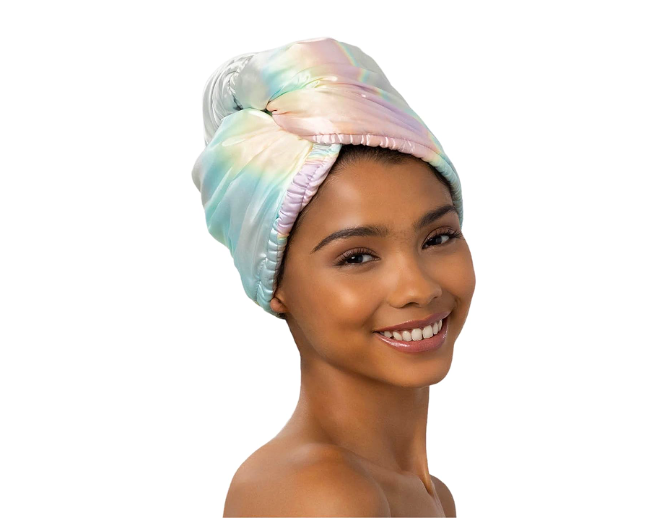 Image of the Kitsch Satin Wrapped Microfiber hair towel.