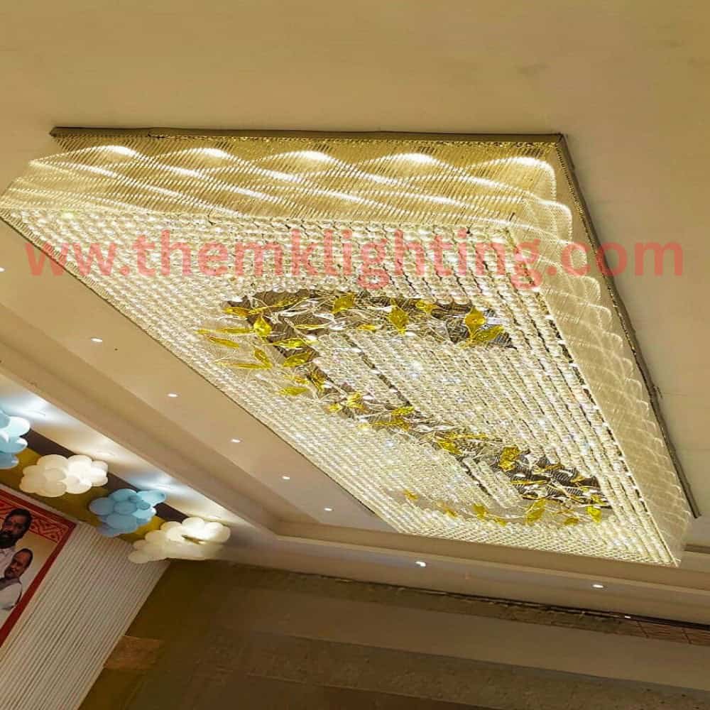 Rectangular crystal ceiling chandelier designed for luxury banquet halls and hotel lobbies