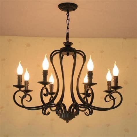 Wrought iron chandelier in matte black finish with 5 lights for vintage room decor