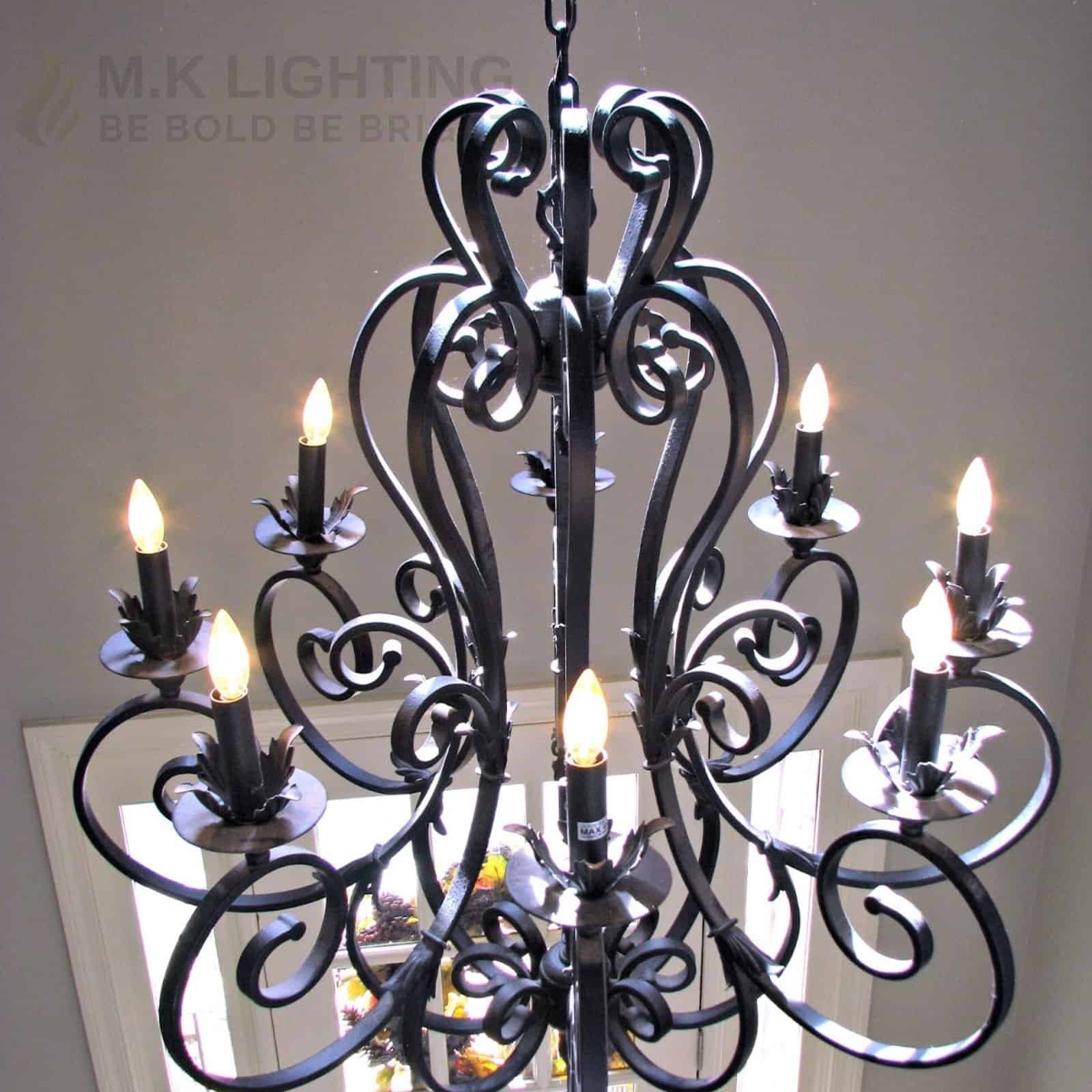 Handcrafted 8-light wrought iron chandelier with rustic finish
