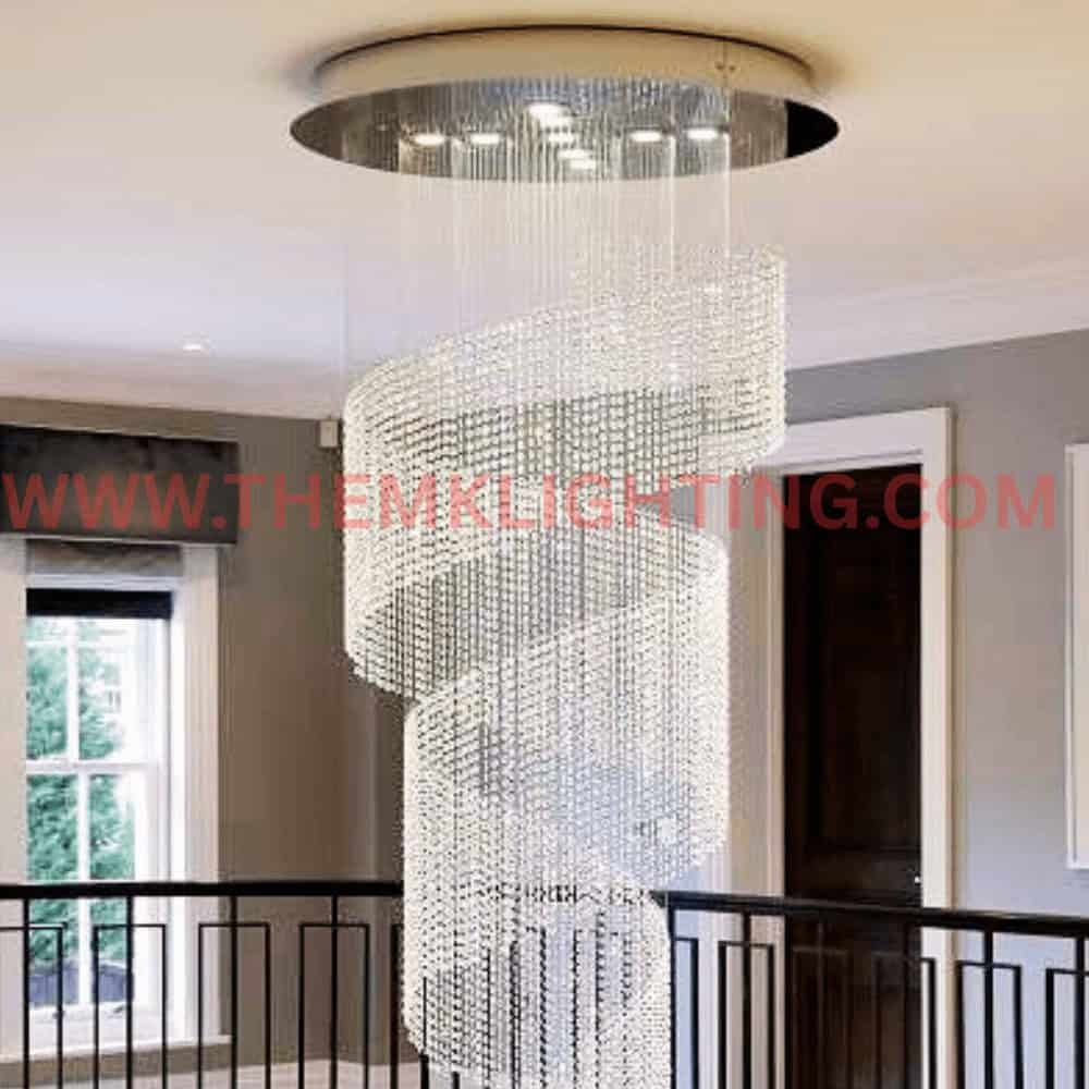 Spiral Crystal Chandelier for Duplex Staircase by M.K Lighting