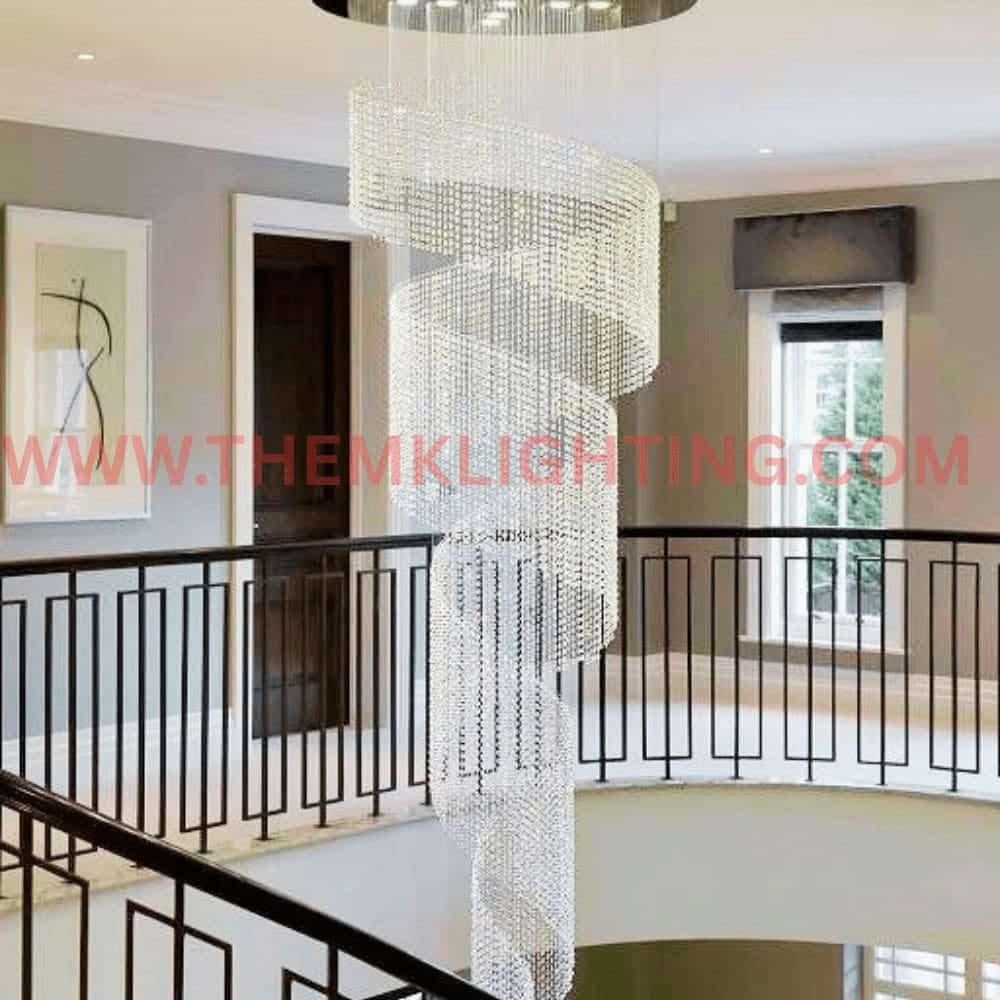 Spiral Crystal Chandelier – Grand Staircase Lighting for Duplex & Modern Villas - Image 3