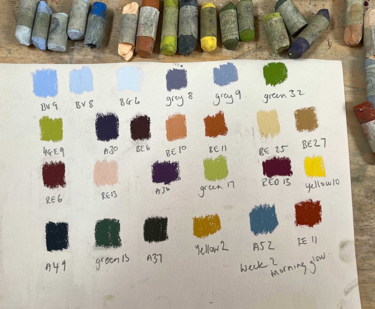 Colour charts for Nina Squire Art Wiorkshops