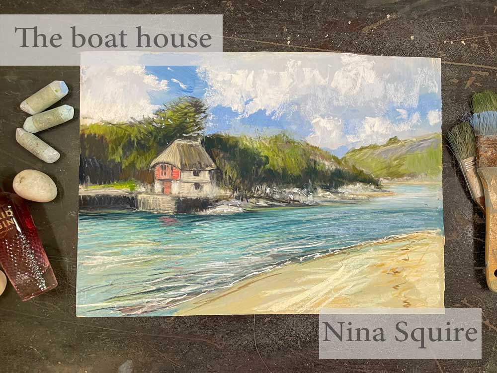 The boat house at Salcombe, drawn by Nina Squire