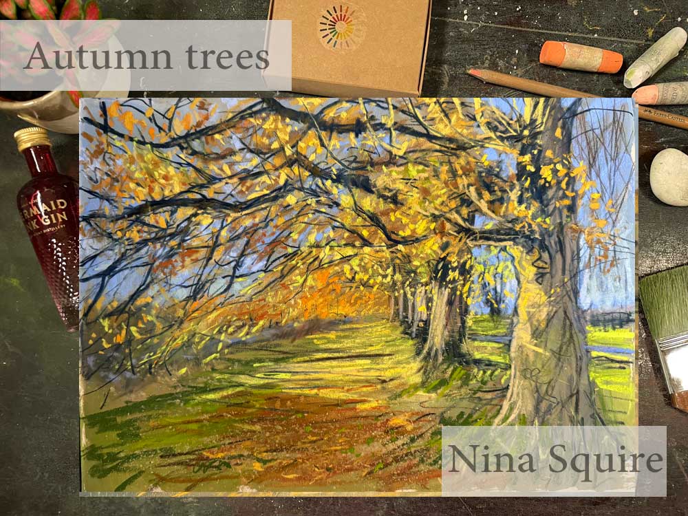Autumn trees in Dorset, in soft pastel by Nina Squire