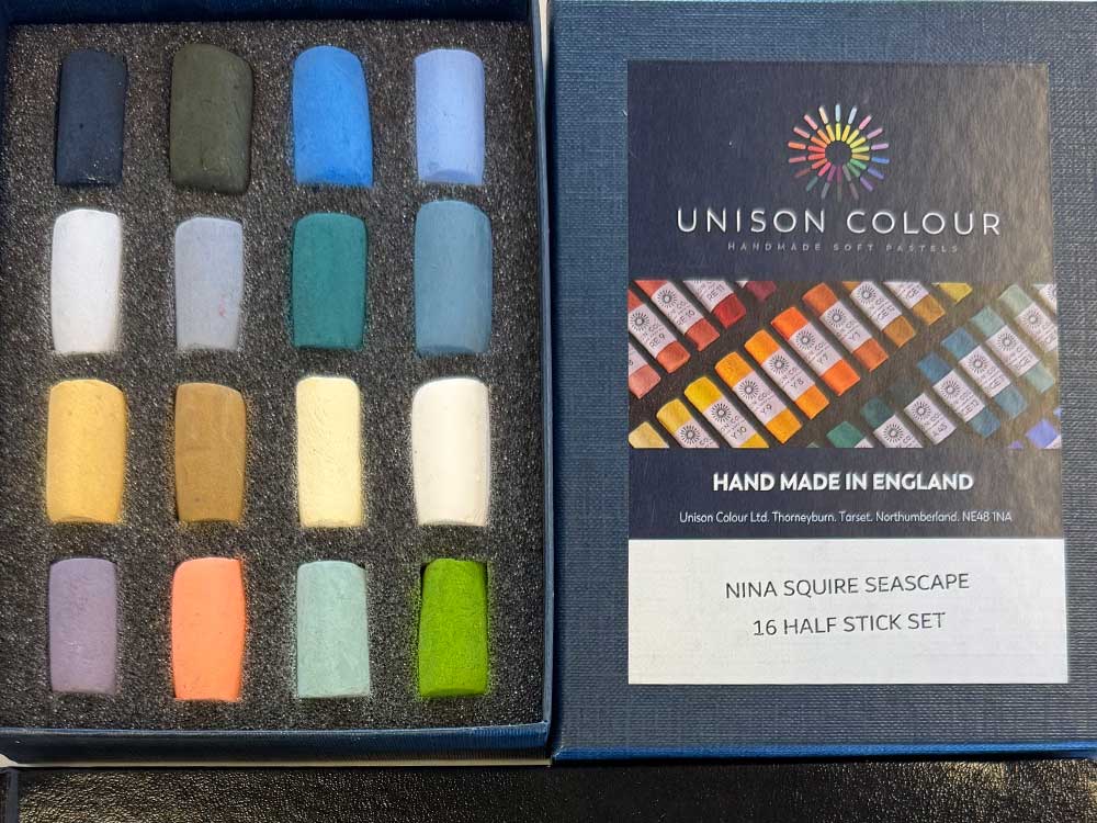 Pastel set with 16 soft pastels in various colors for art and painting.