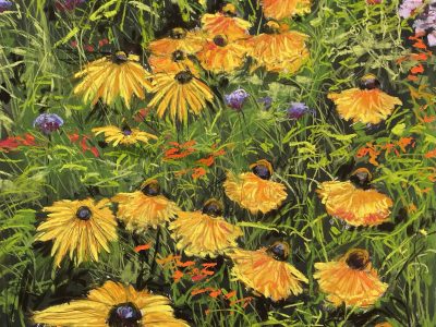 Gardeners Gold soft pastel painting of artists garden by Nina Squire