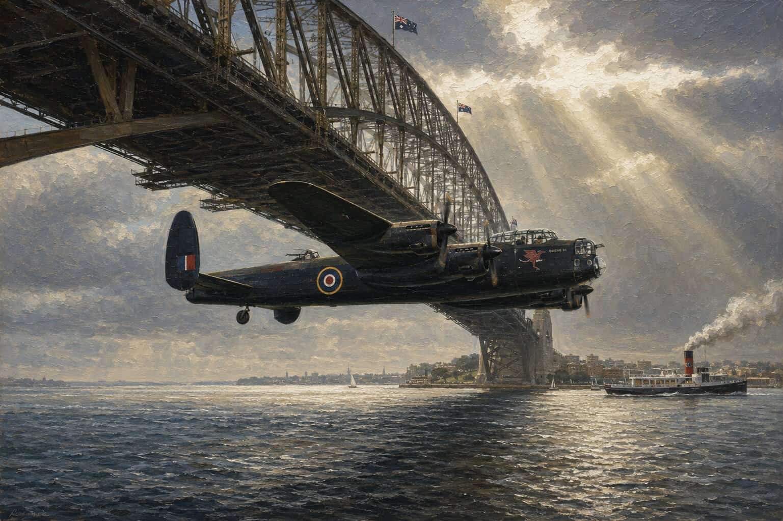 Lancaster “Q for Queenie” Flies Under Sydney Harbour Bridge