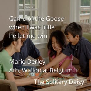 A family of four sits around a table playing a board game in a living room with large windows, sharing laughter and gratitude. Text overlays the image.