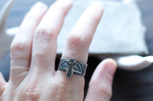 raven5 Tribal Silver Raven Ring - Huginn and Muninn