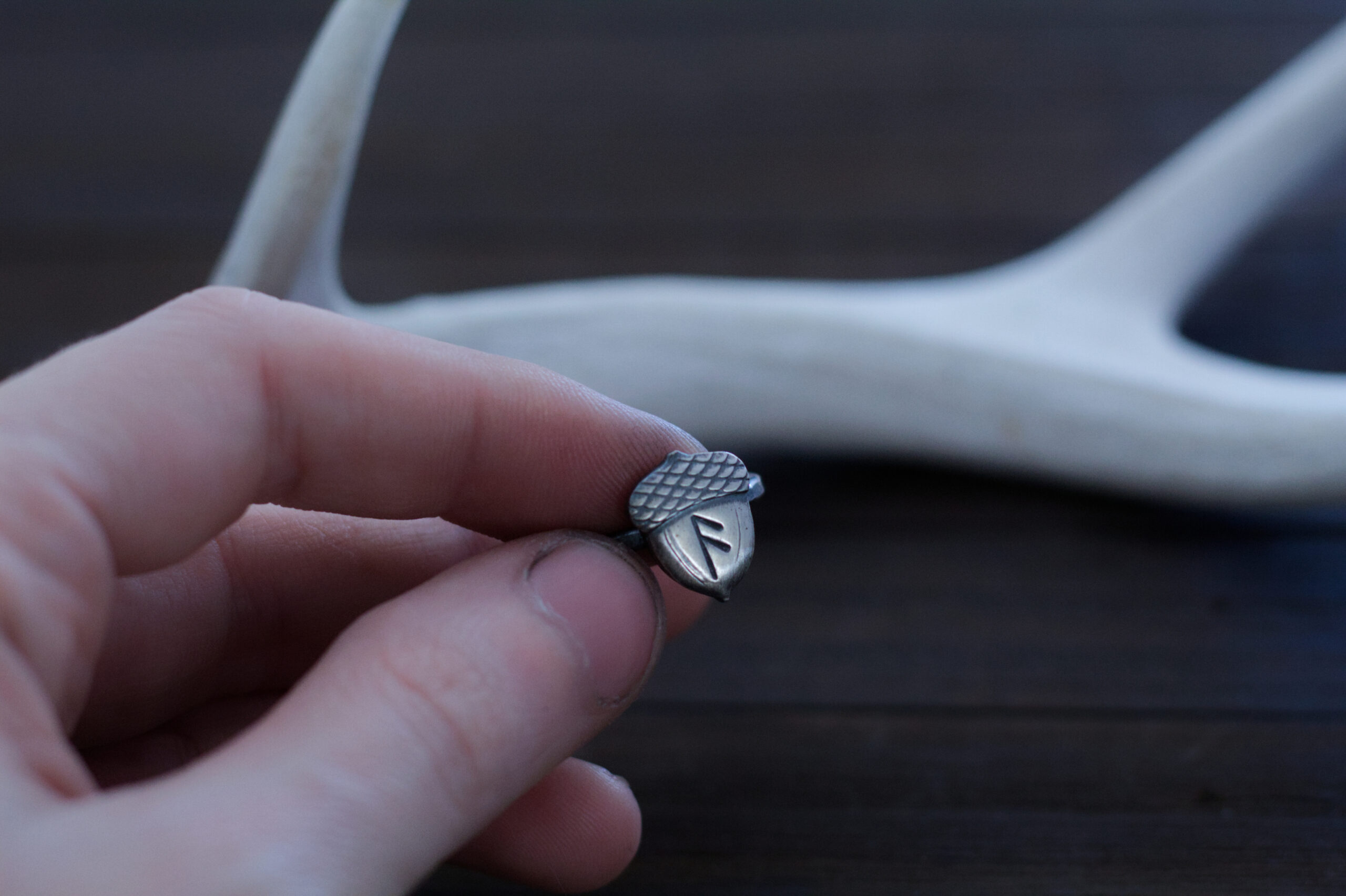 silver acorn rune ring