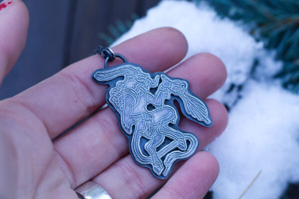 silver krampus pendant necklace