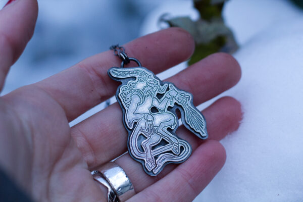 silver krampus pendant necklace