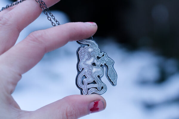 silver krampus pendant necklace