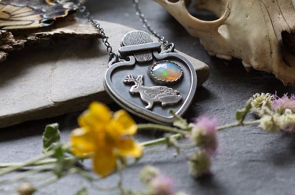 Bottled Wolpertinger + Opal Pendant