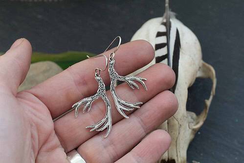 celtic antler earrings 2 Deer Antler Earrings - Celtic Knot and Algiz