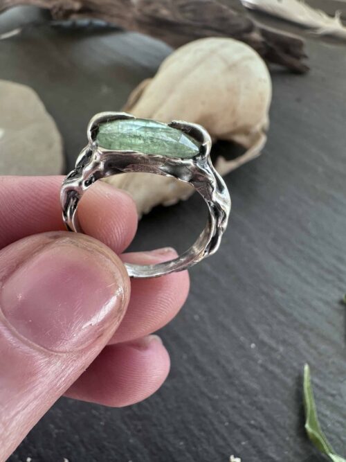 Green Kyanite Vine Ring Claw Set Green Kyanite Sterling Silver Ring - Size 7.25