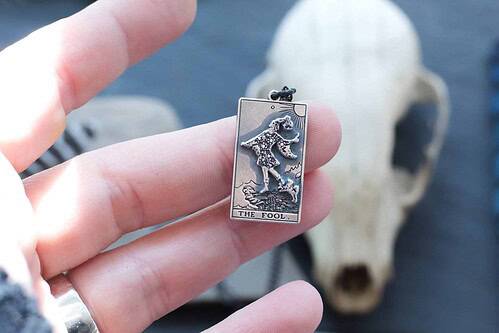il_fullxfull.5840100515_stkl.jpg The Fool Major Arcana Tarot Card in Sterling Silver Pendant Necklace - Embrace Optimism & Infinite Possibilities