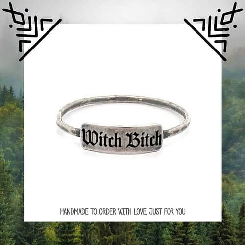 il_fullxfull.6109195626_8s8v.jpg Witch Bitch - Dainty Silver Stacking Ring - Witchcraft - Coven Jewelry - Sister Witch - Pagan - Wiccan
