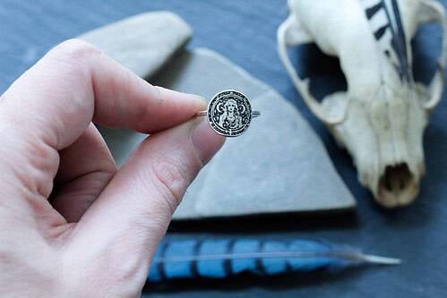 il_fullxfull.6170950150_f07e.jpg Hecate Greek Goddess Sterling Silver Disc Round Ring - Gift for Witch Woman - Sister Coven