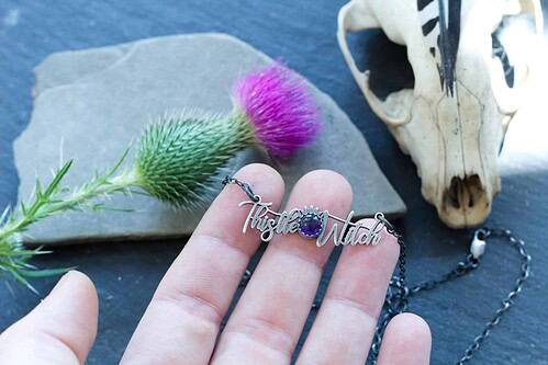 il_fullxfull.6275886595_mmw1.jpg Amethyst Necklace Jewelry, Witchy Necklace Jewelry, Thistle Jewelry, Mini Thistle Pendant, Witchy Crystals, Witch Jewelry, Witchy Gifts