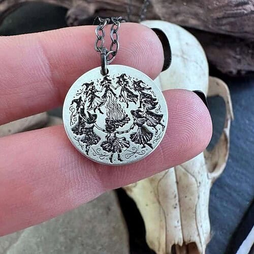 il_fullxfull.6762095850_tdeg.jpg Walpurgis Night Witch Necklace Witches Bonfire Pendant Pagan Festival Jewelry Occult Gift for Her Wiccan Ritual Amulet Witchy Accessory