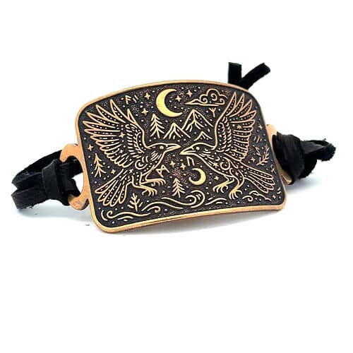 il_fullxfull.7006050938_kyzl.jpg Viking raven wrap bracelet adjustable Norse mythology jewelry gift for him her Huginn Muninn rune cuff leather deer vegan cord