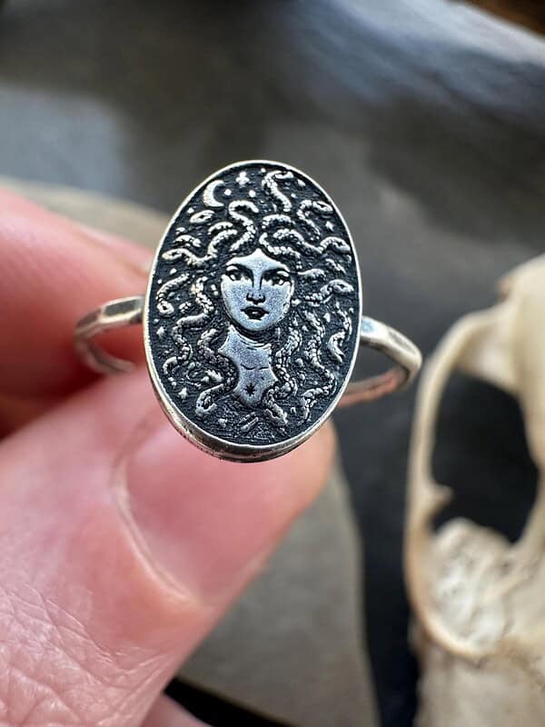 il_fullxfull.7141078440_gyfm.jpg Sterling Silver Medusa Ring – Greek Mythology Oval Signet – Serpent Jewelry Snake Goddess – Pagan Witchy Ring – Handmade Occult Dark Fantasy