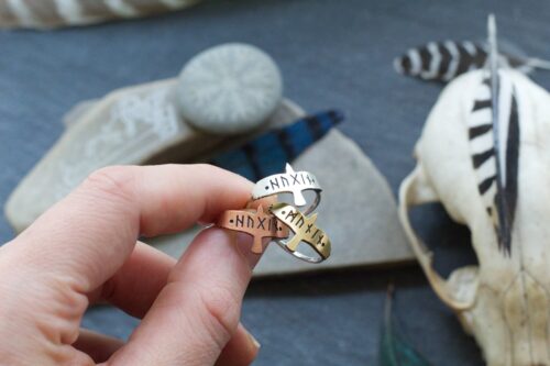 Raven Ring - Huginn and Muninn - Odin's Ravens - Viking Jewelry - Elder Futhark Runes - Norse Pagan - Copper Brass Fine Silver Raven Ring - Huginn and Muninn - Odin's Ravens - Viking Jewelry - Elder Futhark Runes - Norse Pagan - Copper Brass Fine Silver