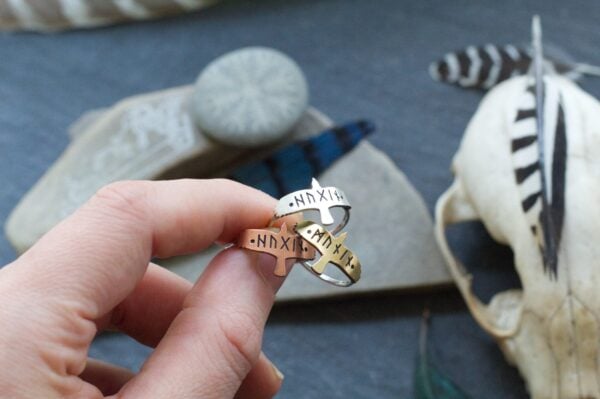 Raven Ring - Huginn and Muninn - Odin's Ravens - Viking Jewelry - Elder Futhark Runes - Norse Pagan - Copper Brass Fine Silver Raven Ring - Huginn and Muninn - Odin's Ravens - Viking Jewelry - Elder Futhark Runes - Norse Pagan - Copper Brass Fine Silver