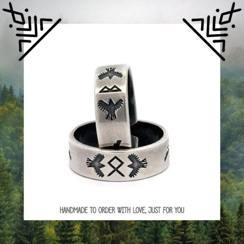 il_fullxfull.6124480153_s0ks.jpg Rune Ring - Huginn and Muninn - Viking Jewelry - Pagan Wedding Gift - Raven Jewelry - Ansuz - Runes - Spirit Animal