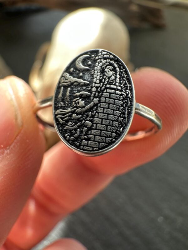 Rapunzel Fairytale Ring Sterling Silver Storybook Jewelry Princess Tower Fantasy Gift for Her Literary Jewelry Handmade Anniversary Birthday