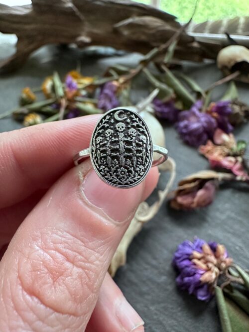 Baba Yaga Ring Sterling Silver Bone Fence Witch Skull Jewelry Gothic Folklore Slavic Mythology Occult Gift for Her Dark Fairy Tale Handmade Baba Yaga Bone Fence Ring