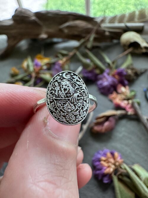 Baba Yaga Ring Sterling Silver Witch Jewelry Slavic Folklore Mortar Pestle Gothic Pagan Mythology Gift for Her Handmade Dark Fairytale Women Baba Yaga Mortar Pestle Ring