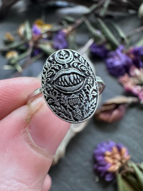 Baba Yaga Iron Teeth Ring Sterling Silver Witch Jewelry Slavic Folklore Gothic Botanical Statement Gift for Her Crone Fairy Tale Pagan Gift Baba Yaga Iron Teeth Ring