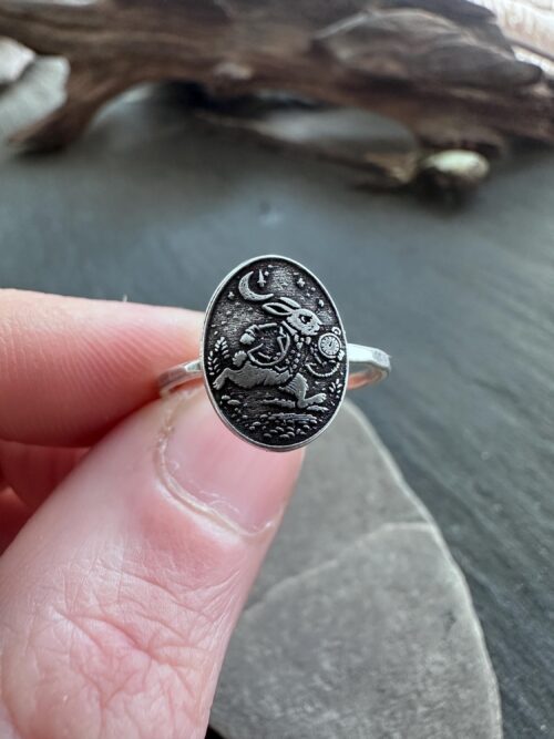 Sterling Silver Alice in Wonderland Ring, Storybook Jewelry with the White Rabbit is Late, Handmade Fantasy Ring, Literary Folklore Jewelry Sterling Silver Alice in Wonderland Ring, Storybook Jewelry with the White Rabbit is Late, Handmade Fantasy Ring, Literary Folklore Jewelry