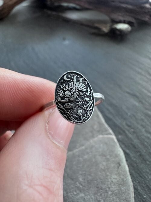 Sterling Silver Alice in Wonderland Ring, Storybook Alice Falls Down the Rabbit Hole, Handmade Fantasy Ring, Literary Folklore Jewelry Sterling Silver Alice in Wonderland Ring, Storybook Alice Falls Down the Rabbit Hole, Handmade Fantasy Ring, Literary Folklore Jewelry