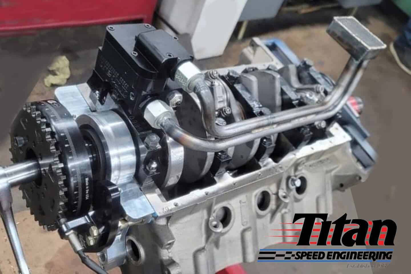 Titan Speed Engineering custom racing engine with high-performance components for optimized power and durability.