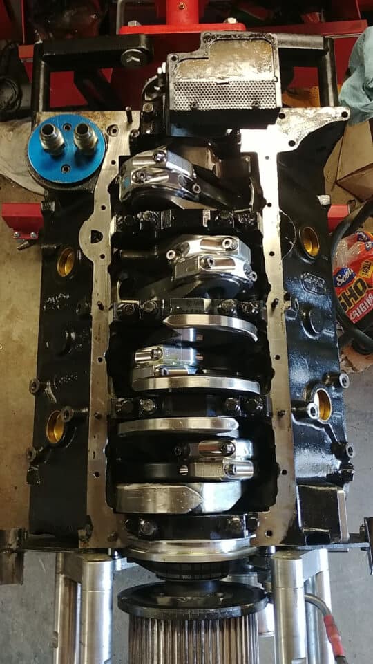 Crankshaft engine block being machined at Titan Speed Engineering.