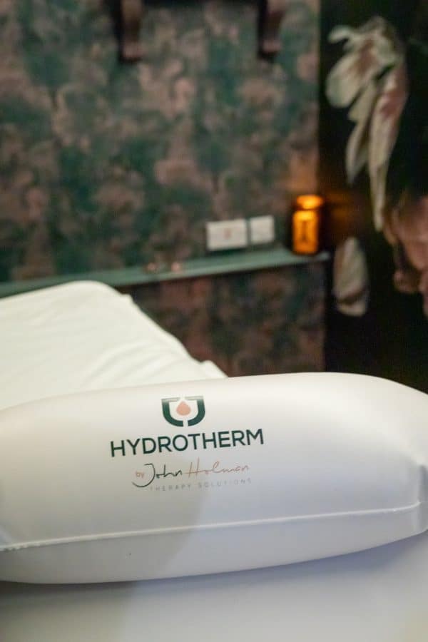Hydrotherm pillow on a prepared massage bed