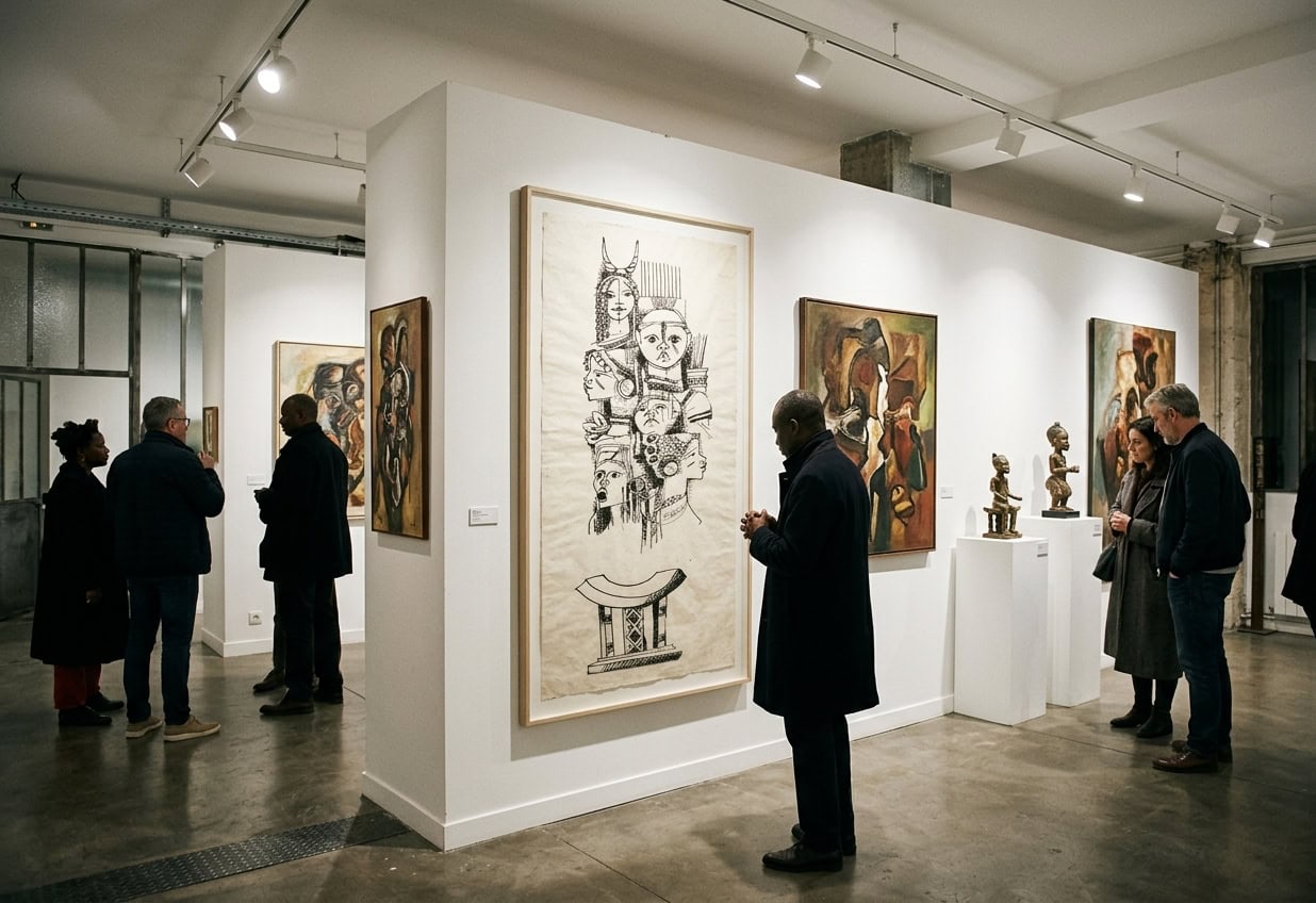 Exposition d'art contemporain togolais par Kokou Ekouagou à l'Atelier Basfroi à Paris