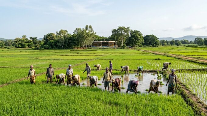 Champs de riziculture dans la plaine de Kovié dans la préfecture du Zio au Togo