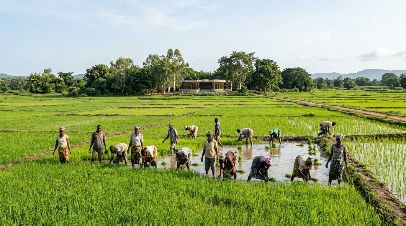 Champs de riziculture dans la plaine de Kovié dans la préfecture du Zio au Togo