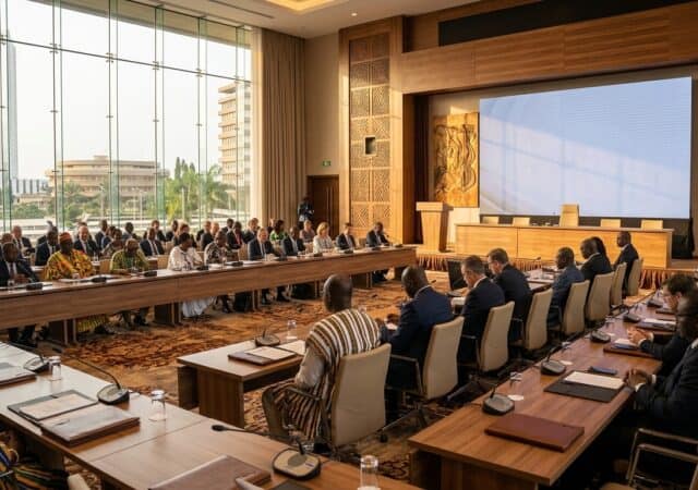 Salle de conférence à Lomé accueillant un sommet international sur l'énergie en Afrique