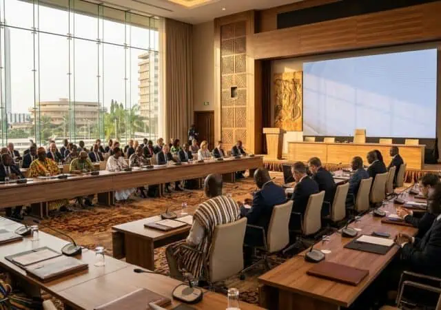 Salle de conférence à Lomé accueillant un sommet international sur l'énergie en Afrique