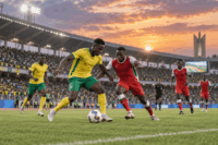 Illustration éditoriale générée d’un match de football en référence à Togo-Burundi