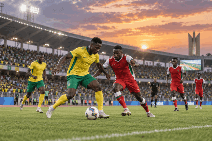 Illustration éditoriale générée d’un match de football en référence à Togo-Burundi