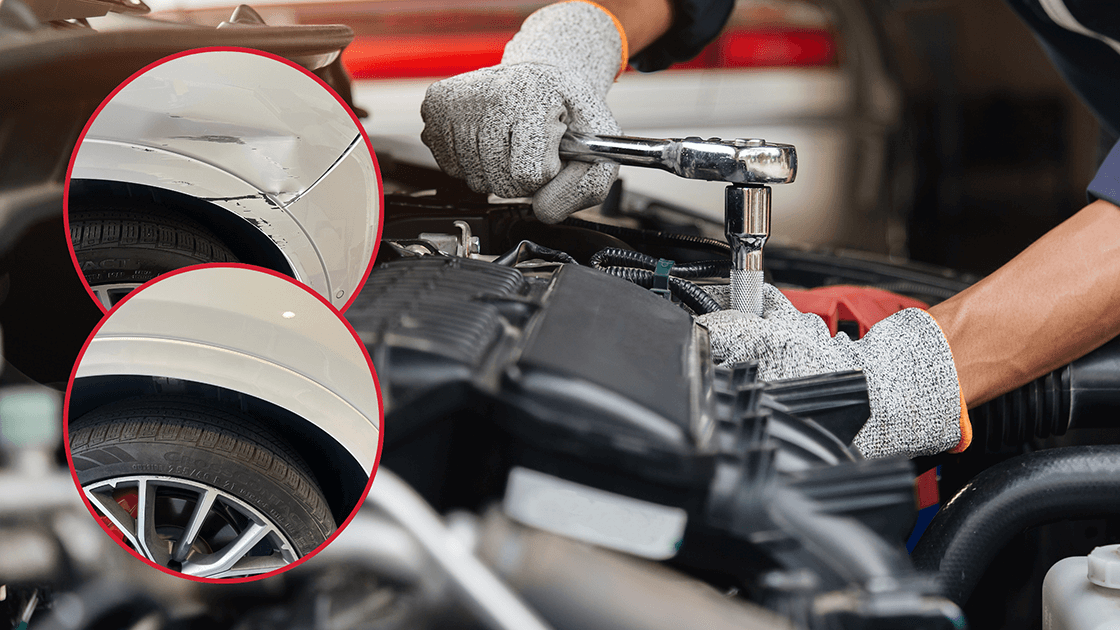 Hugo, auto body repair business owner in San Diego, working on car restoration