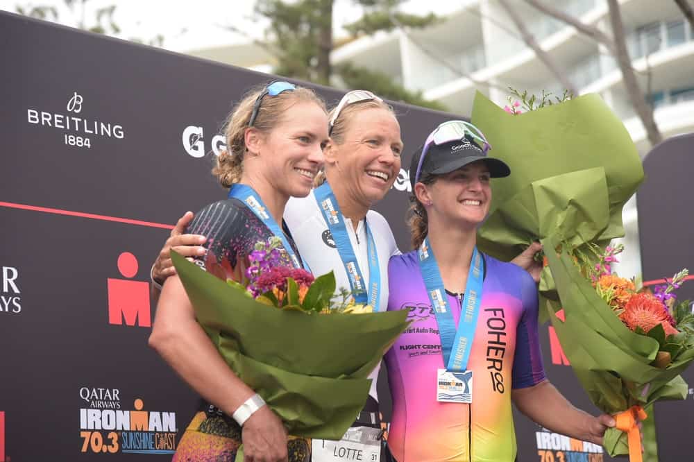 The women's podium at the Qatar Airways IRONMAN 70.3 Sunshine Coast - Photo Sportograf 