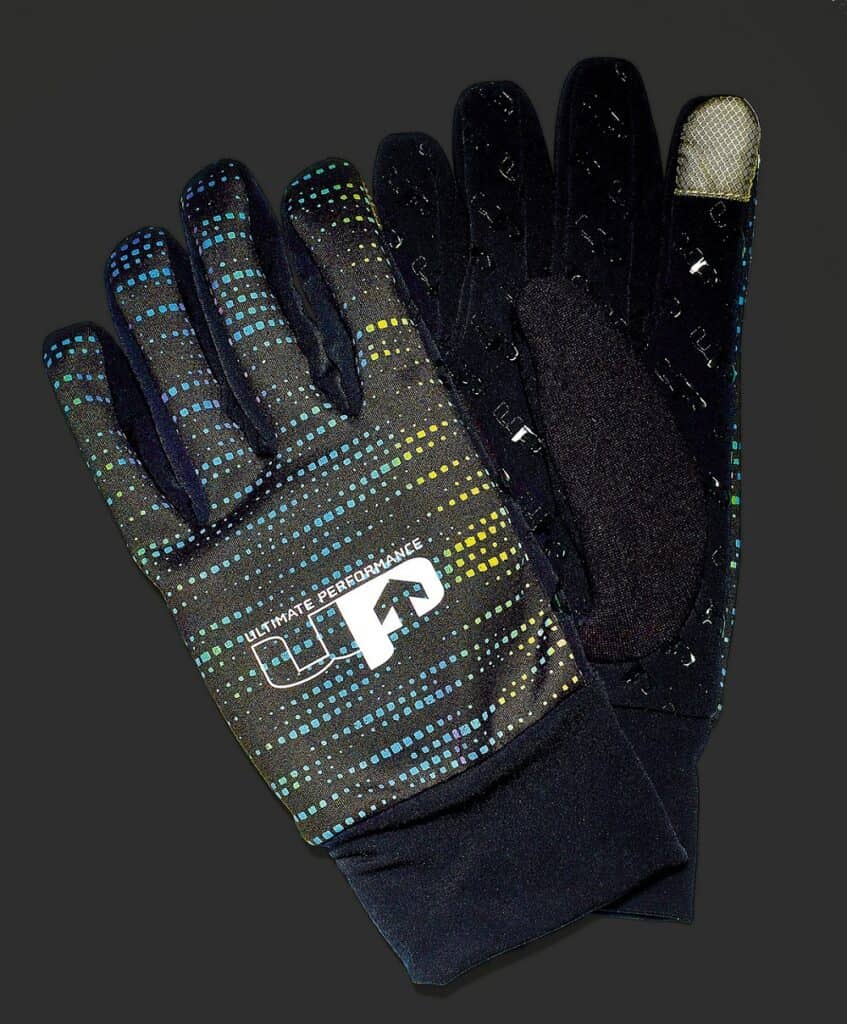 Bright, high-performance cycling gloves with reflective designs for enhanced visibility during triathlon training and races, designed for comfort and grip.